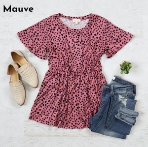 Dalmatian Print Ruffle Sleeve Top-XL